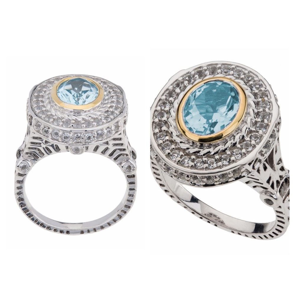 Sterling Silver 925 Blue Topaz Halo Ring Size: 5